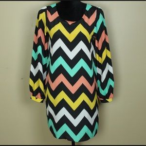Almost Famous  chevron Print Pink Yellow White Black Dress